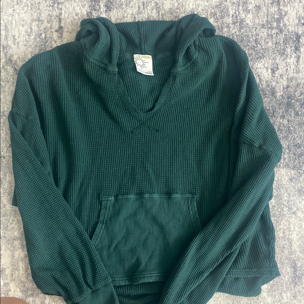 Green Waffle Knit Hoodie